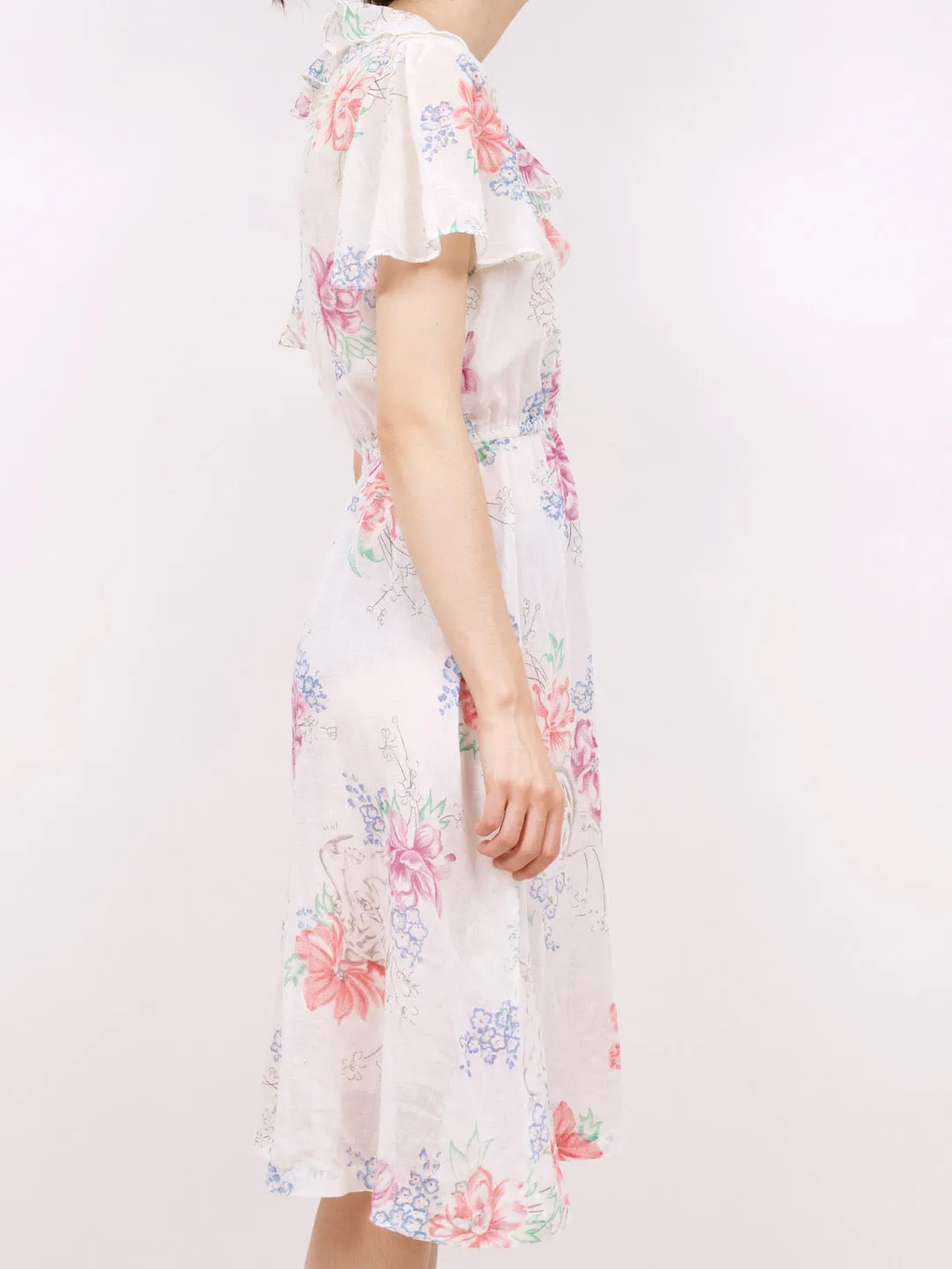 1970's ruffle neck floral dress