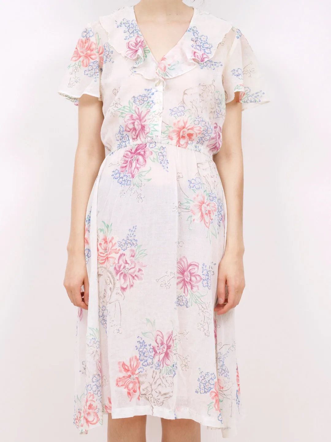 1970's ruffle neck floral dress