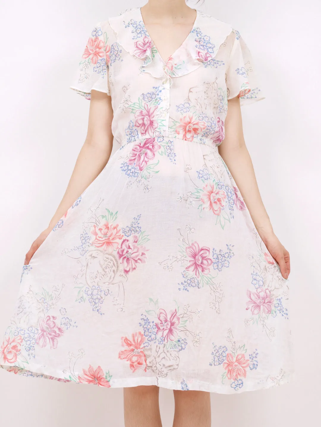 1970's ruffle neck floral dress