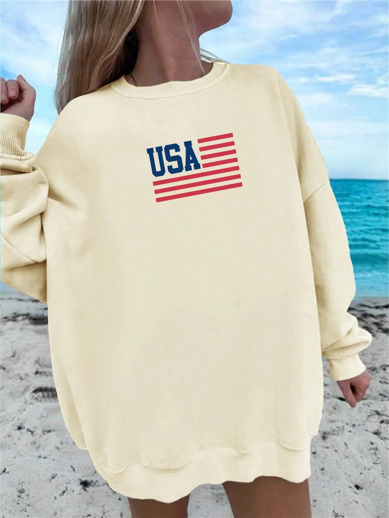 4th of July Celebrations: Patriotic American Flag Sweatshirt for Women