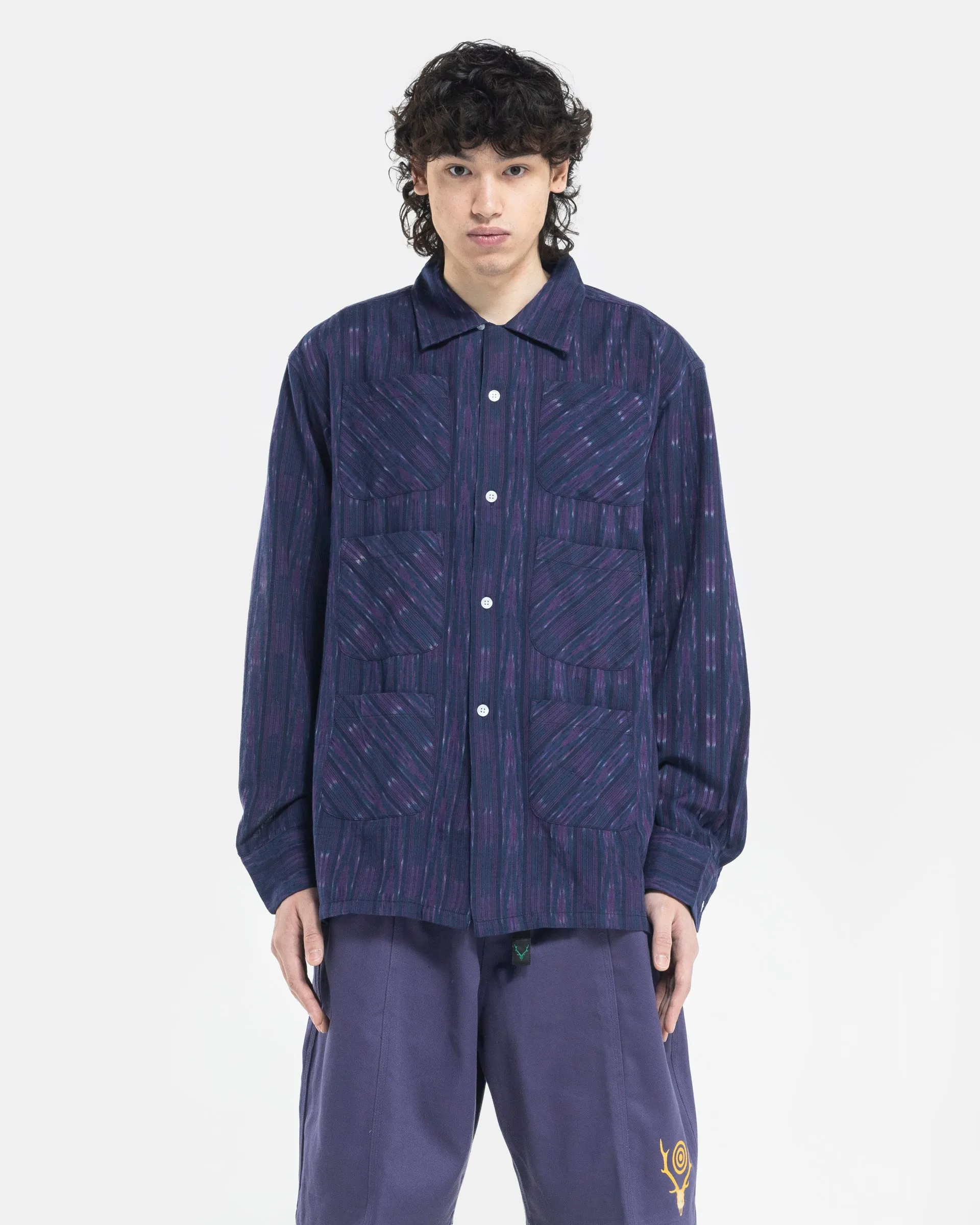 6 Pocket Shirt in Navy and Purple