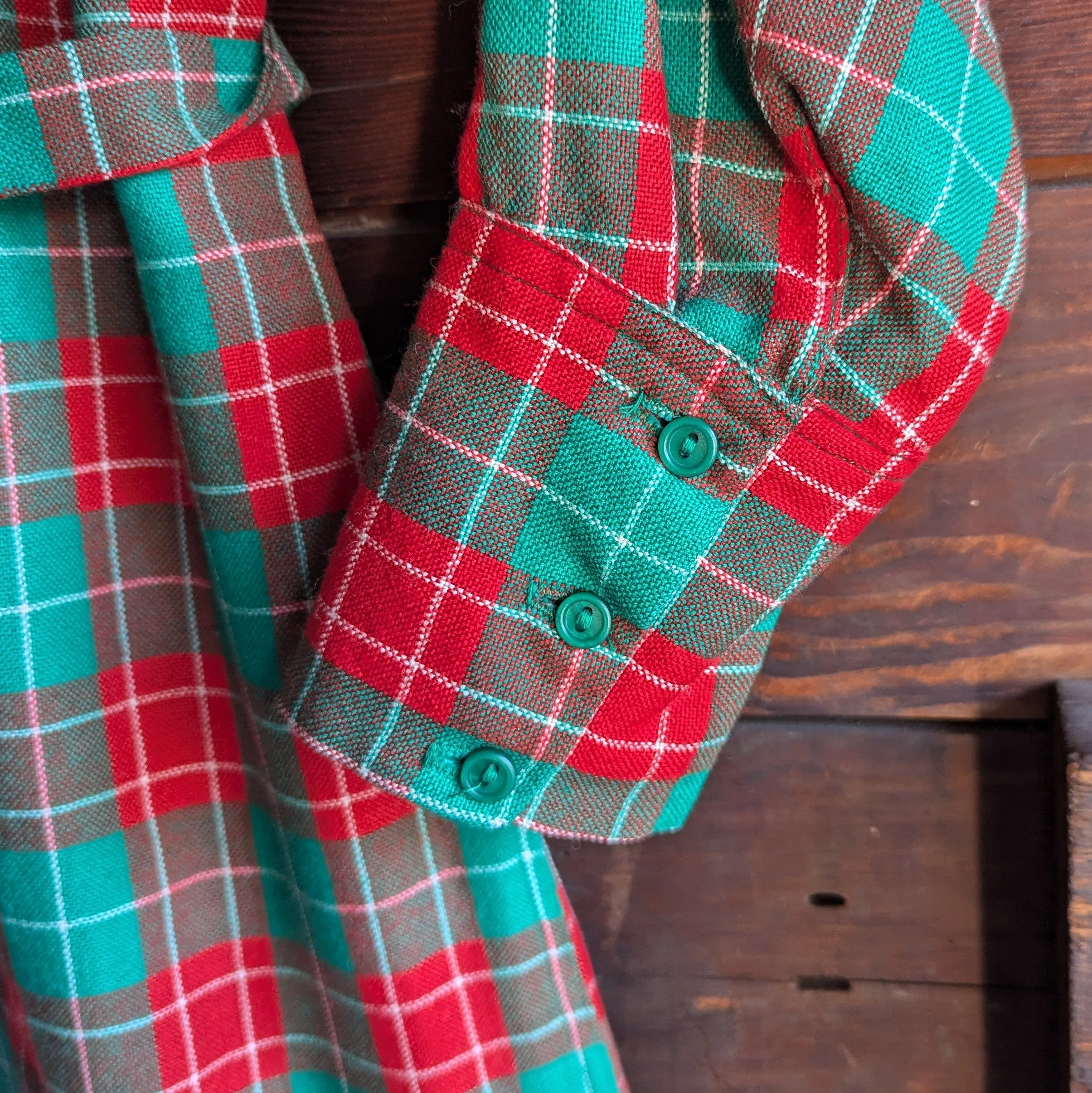 60s Vintage Red and Green Plaid Wool Mini Dress