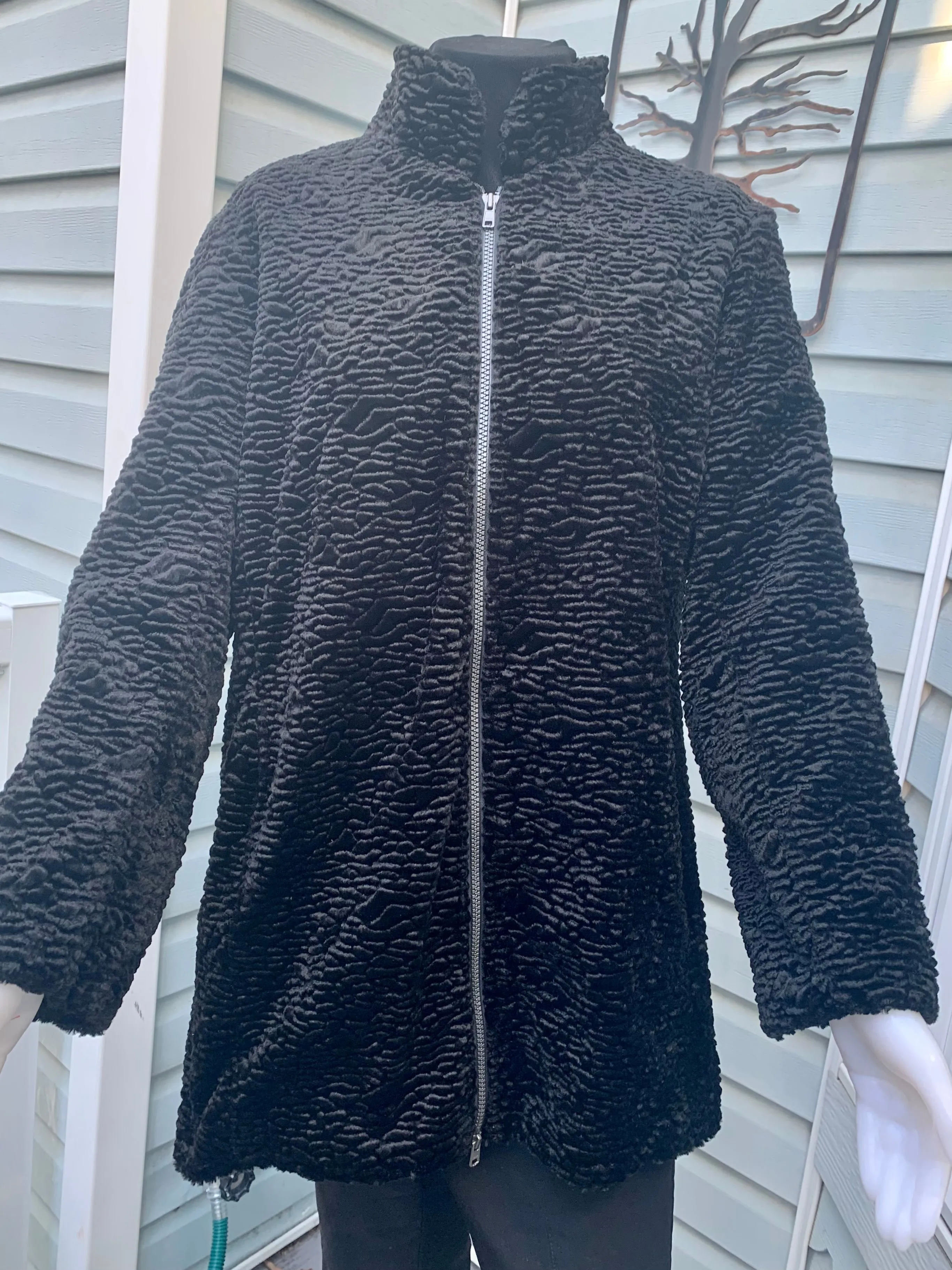 Black Faux Persian lamb 3/4 Classic Coat