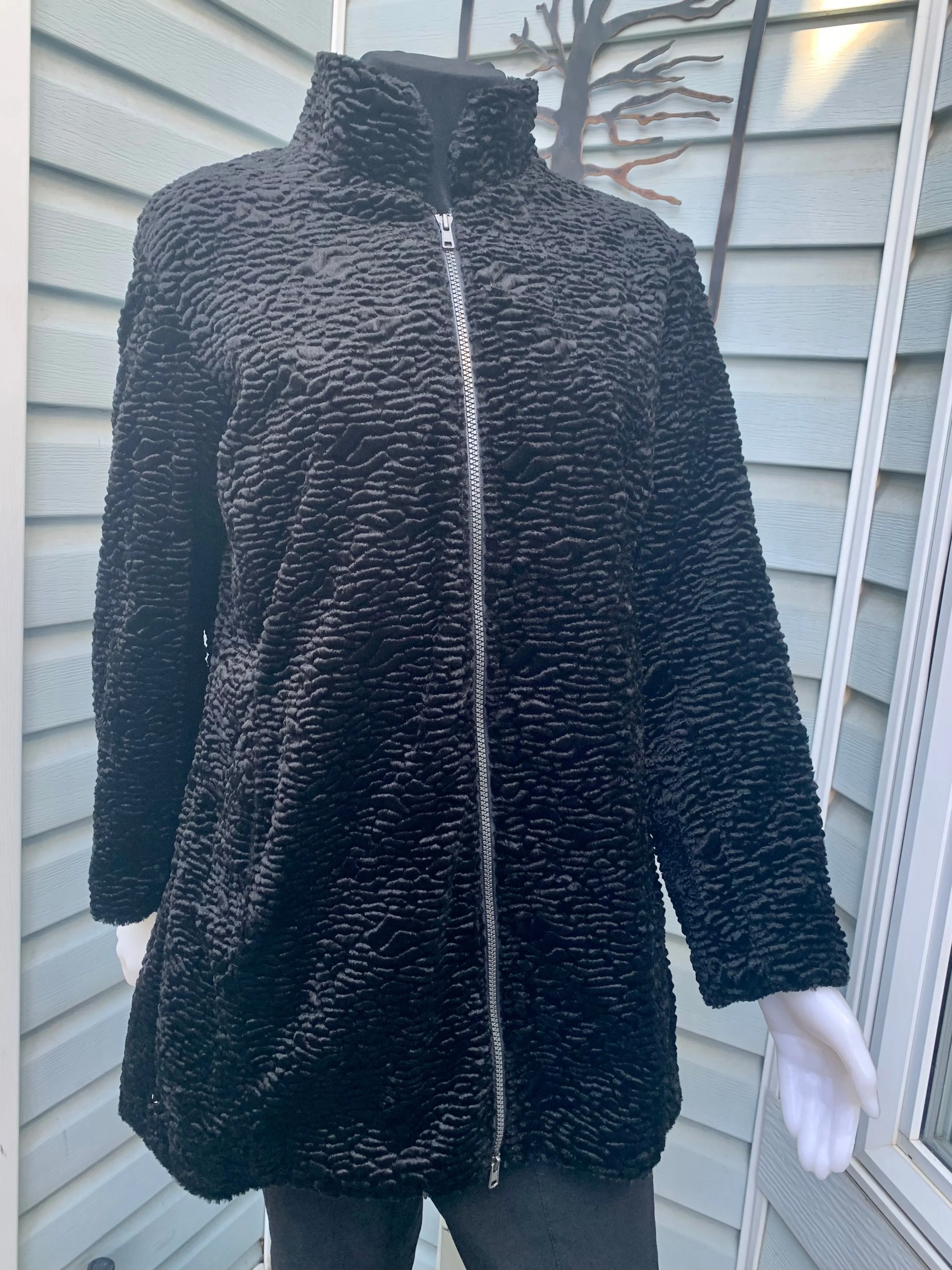Black Faux Persian lamb 3/4 Classic Coat