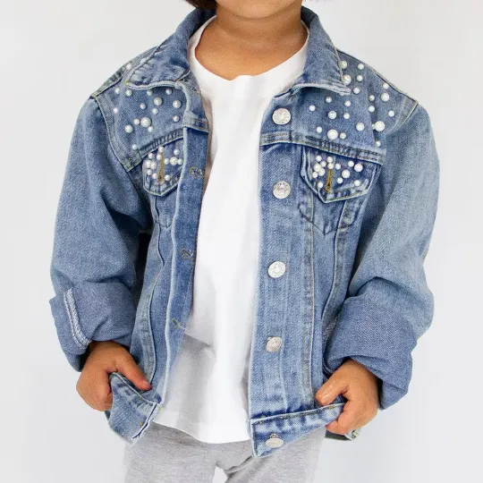 (Blue Pearl) Flower Girl Patch Denim Jacket