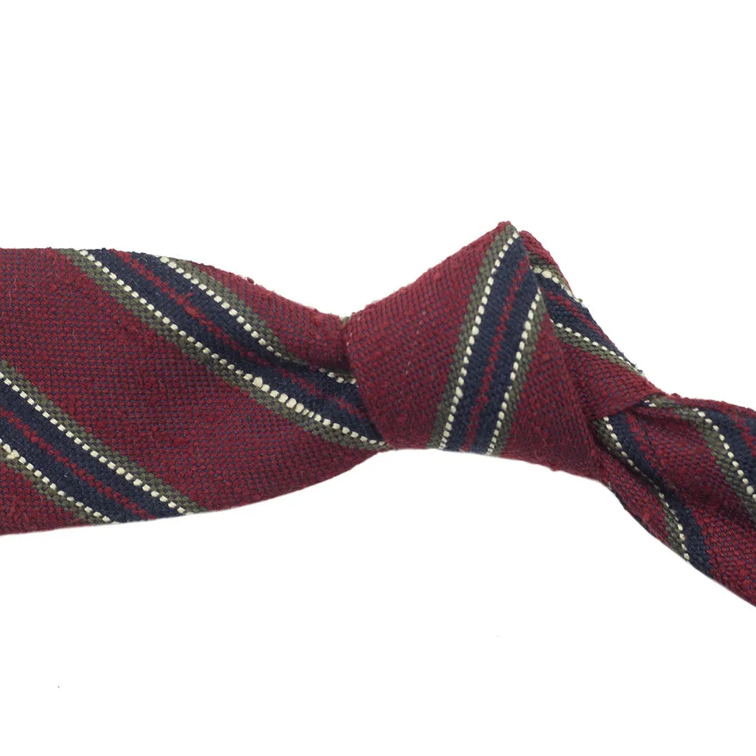 Burgundy Shantung silk tie with blue & green stripe, hand-rolled