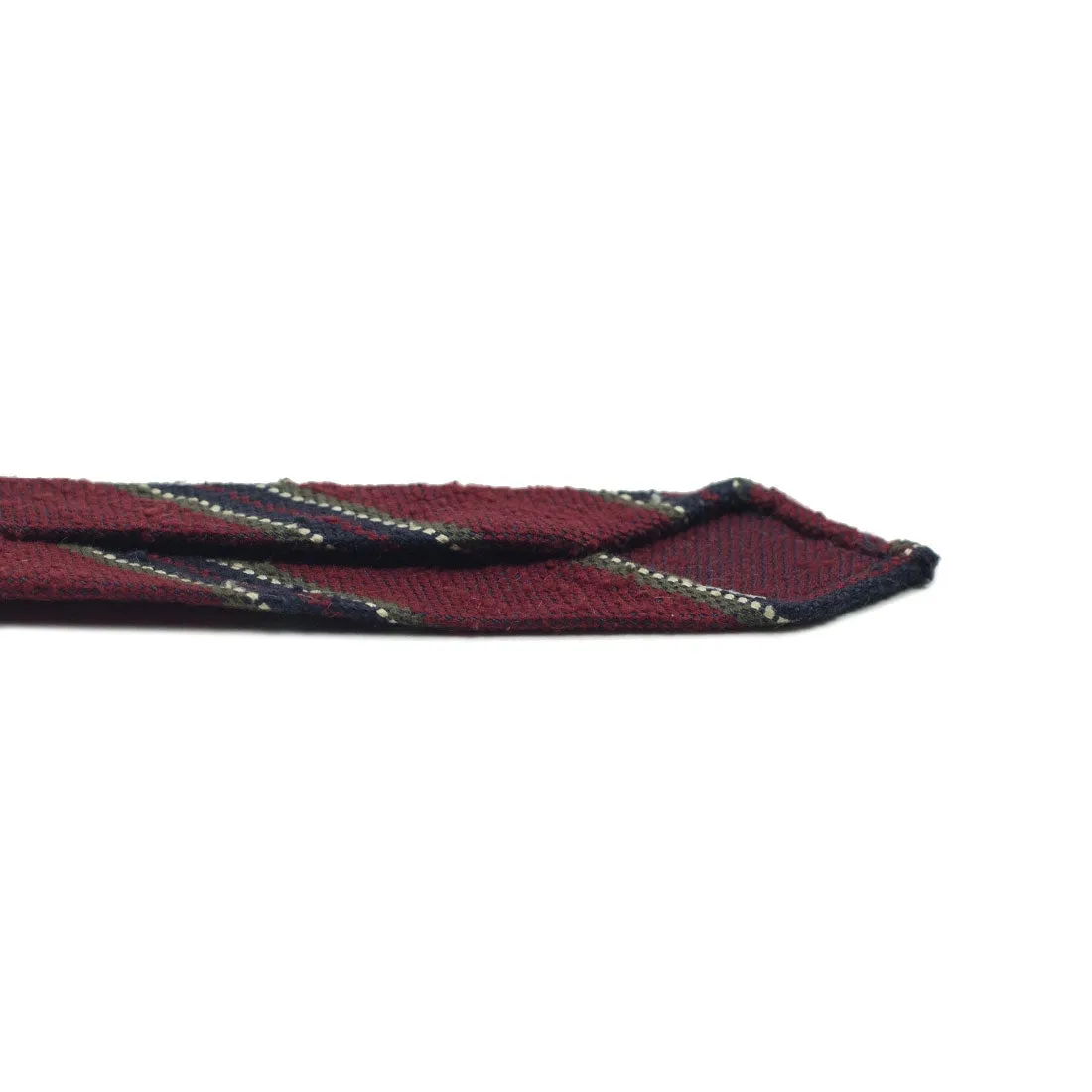 Burgundy Shantung silk tie with blue & green stripe, hand-rolled