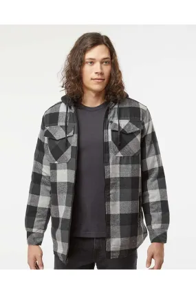 Burnside Mens Quilted Flannel Full Zip Hooded Jacket - Black/Grey
