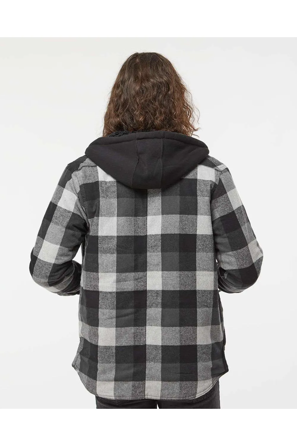 Burnside Mens Quilted Flannel Full Zip Hooded Jacket - Black/Grey