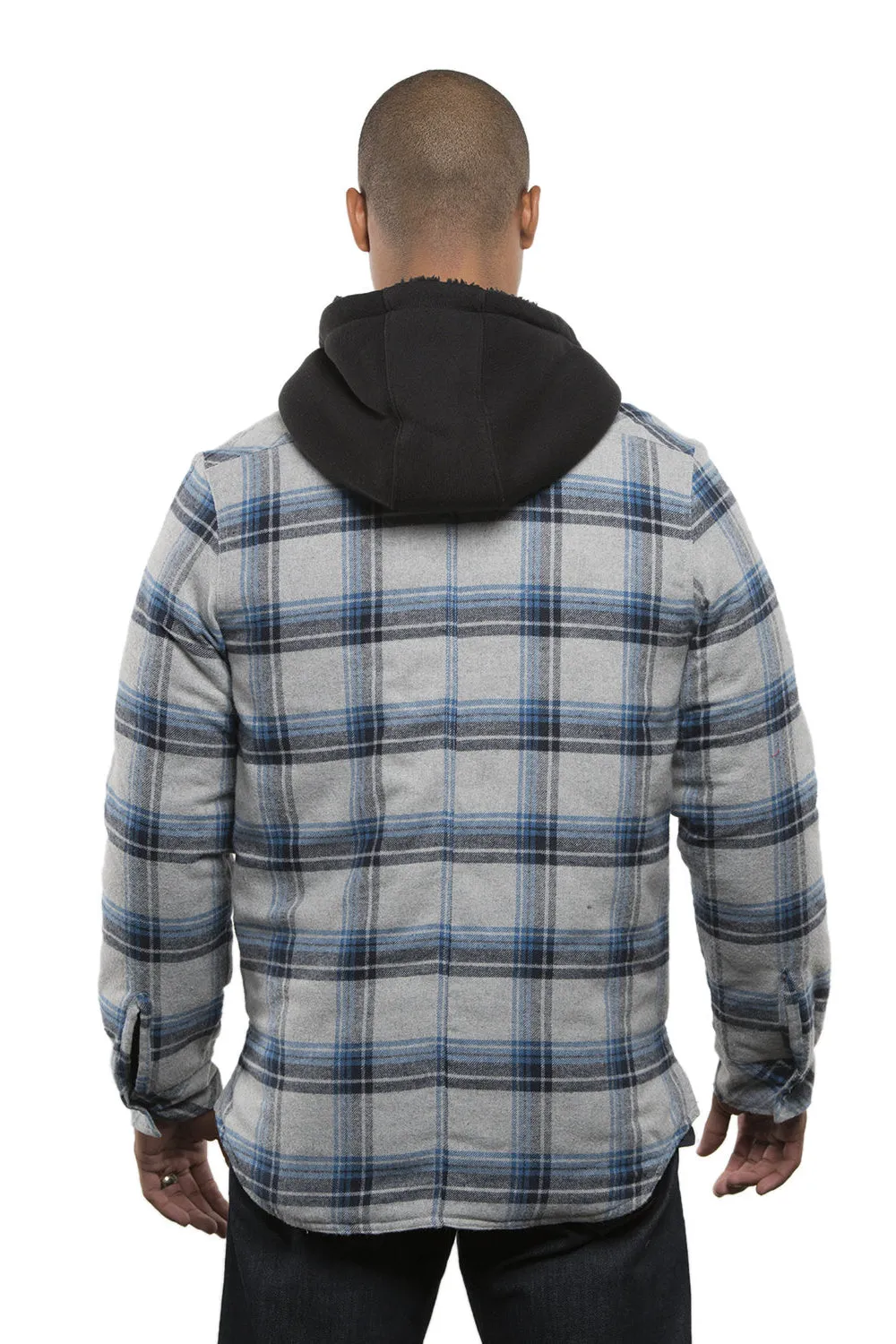 Burnside Mens Quilted Flannel Full Zip Hooded Jacket - Grey/Blue