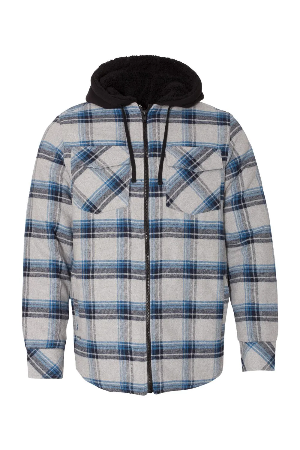 Burnside Mens Quilted Flannel Full Zip Hooded Jacket - Grey/Blue