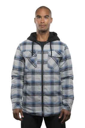 Burnside Mens Quilted Flannel Full Zip Hooded Jacket - Grey/Blue