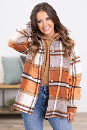 Burnt Orange and Cream Plaid Shacket
