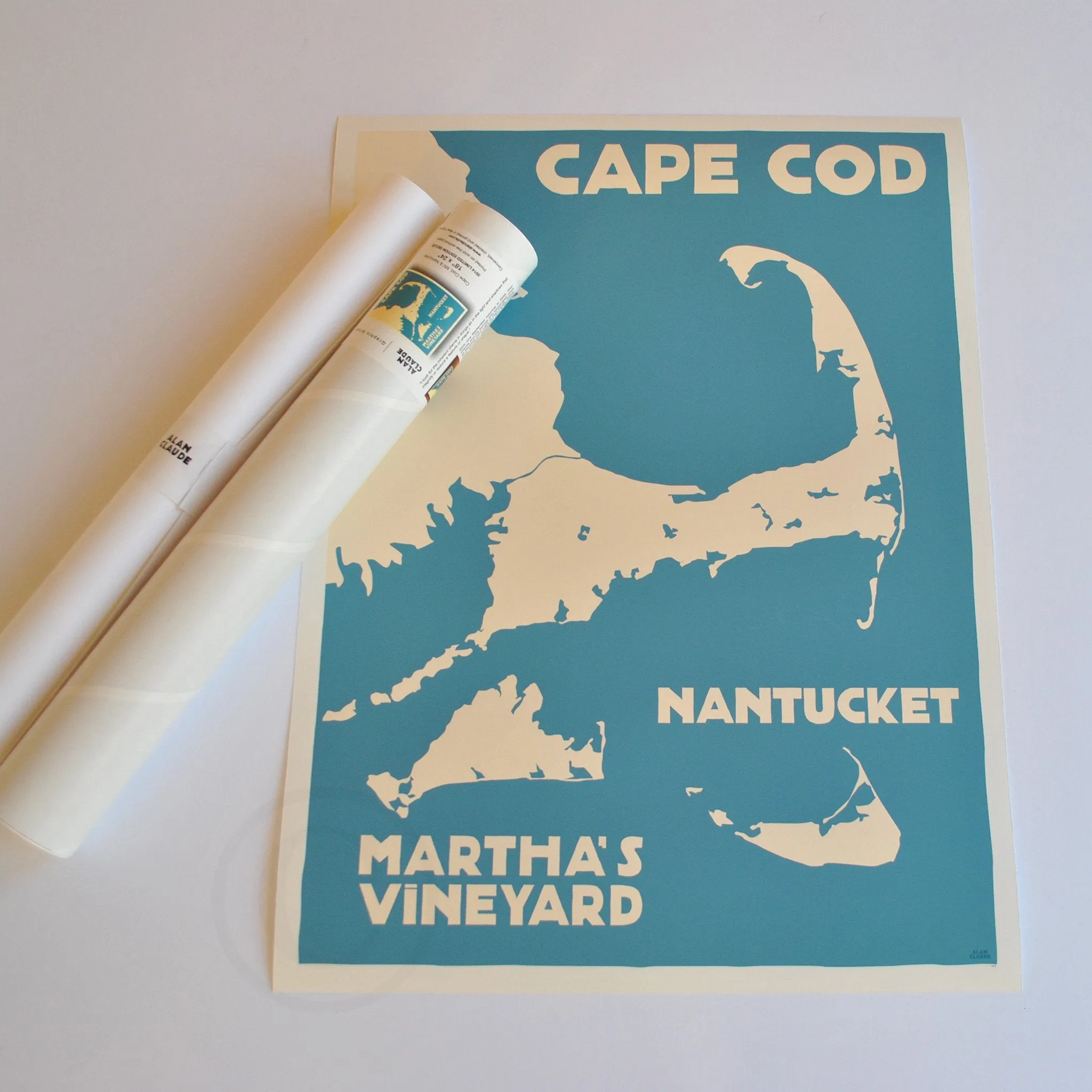 Cape Cod, Martha's Vineyard, Nantucket Map Art Print 18" x 24" Travel Poster By Alan Claude - Massachusetts