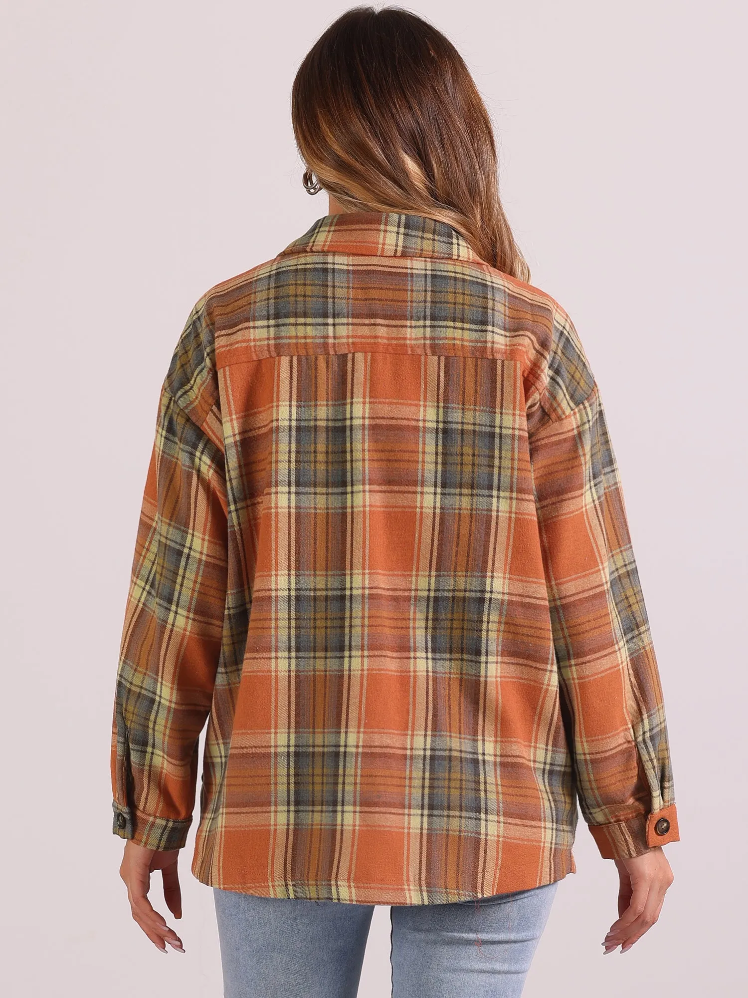 Casual Drop Shoulder Loose Plaid Shacket Shirt
