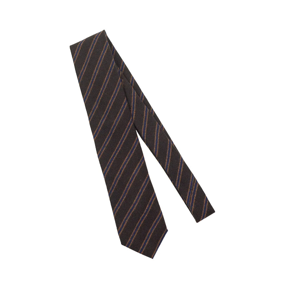 Chocolate brown pure cashmere tie, blue & caramel stripes