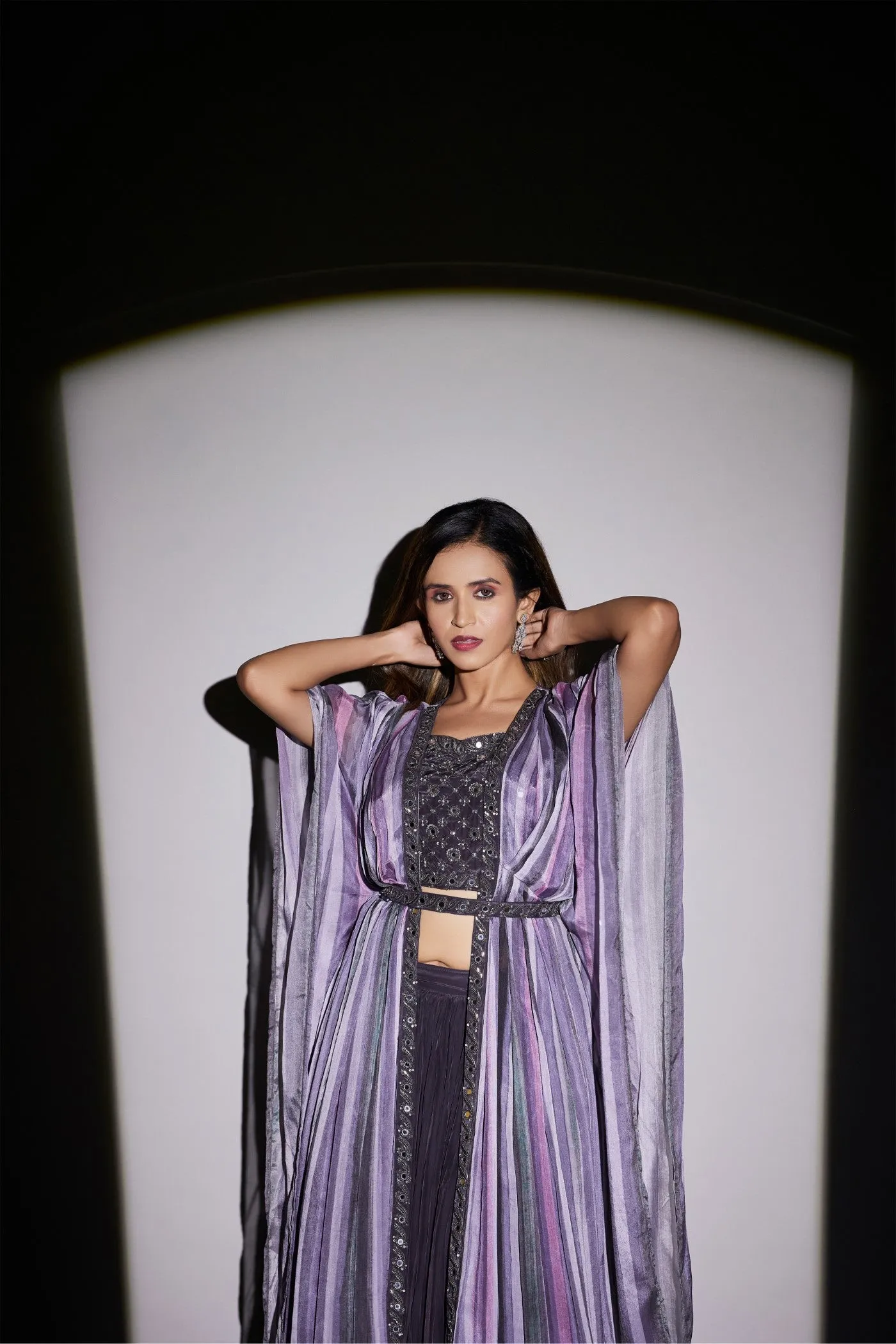 Deep Purple Pure Chinnon Plazzo Set with Cape