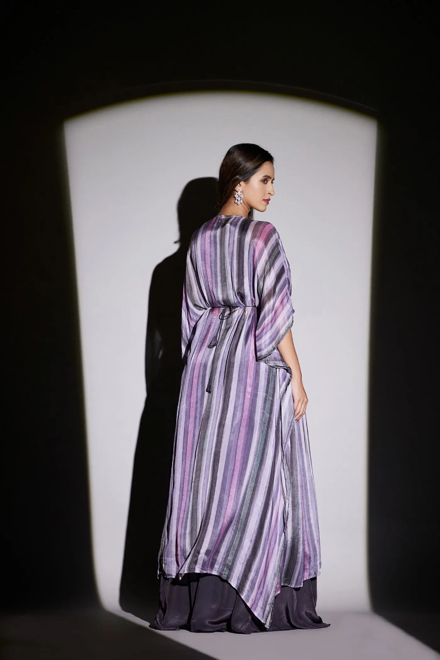 Deep Purple Pure Chinnon Plazzo Set with Cape