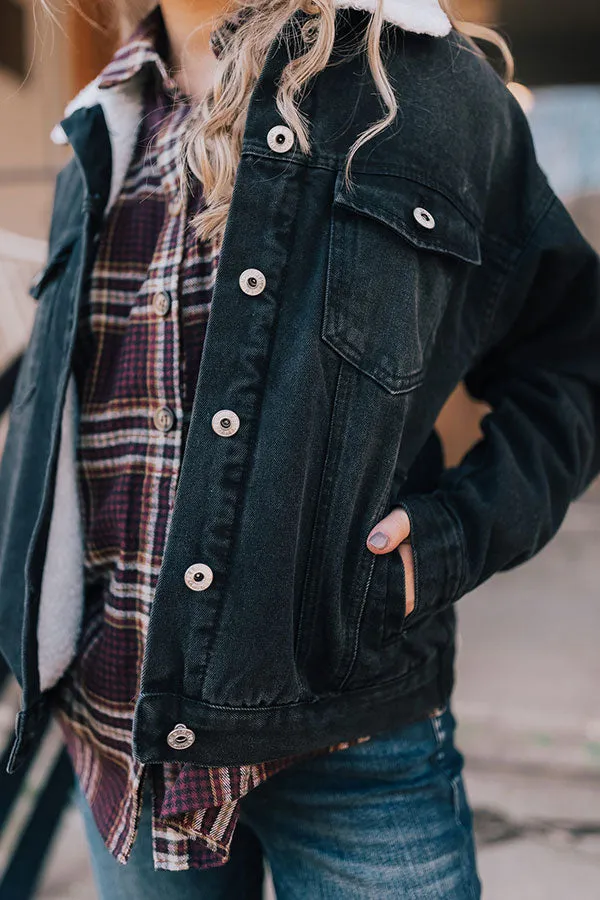 Denver Days Denim Sherpa Lined Jacket In Black