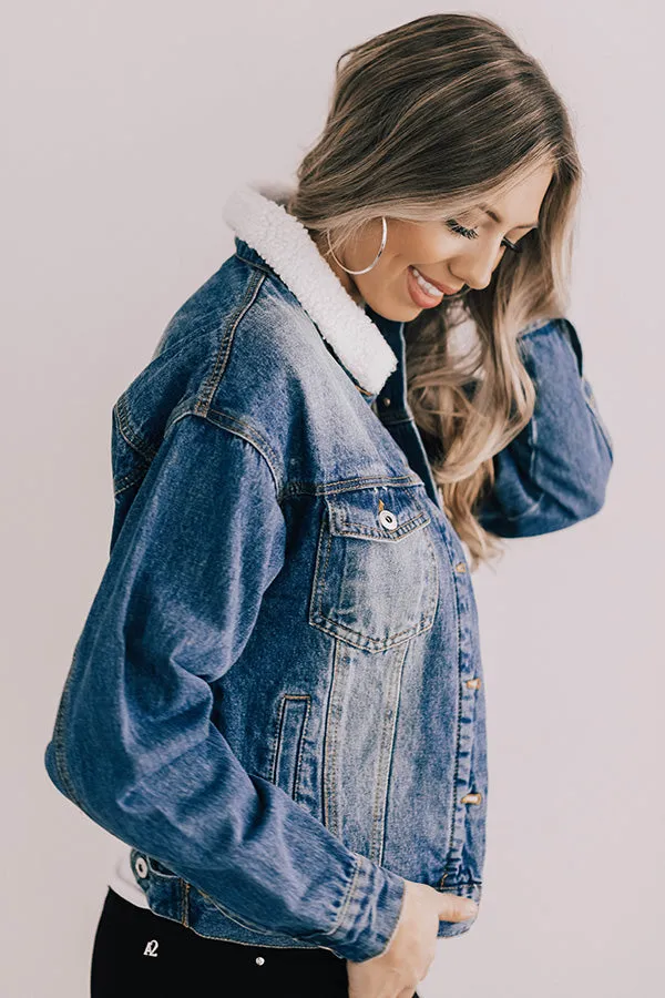 Denver Days Denim Sherpa Lined Jacket In Medium Wash