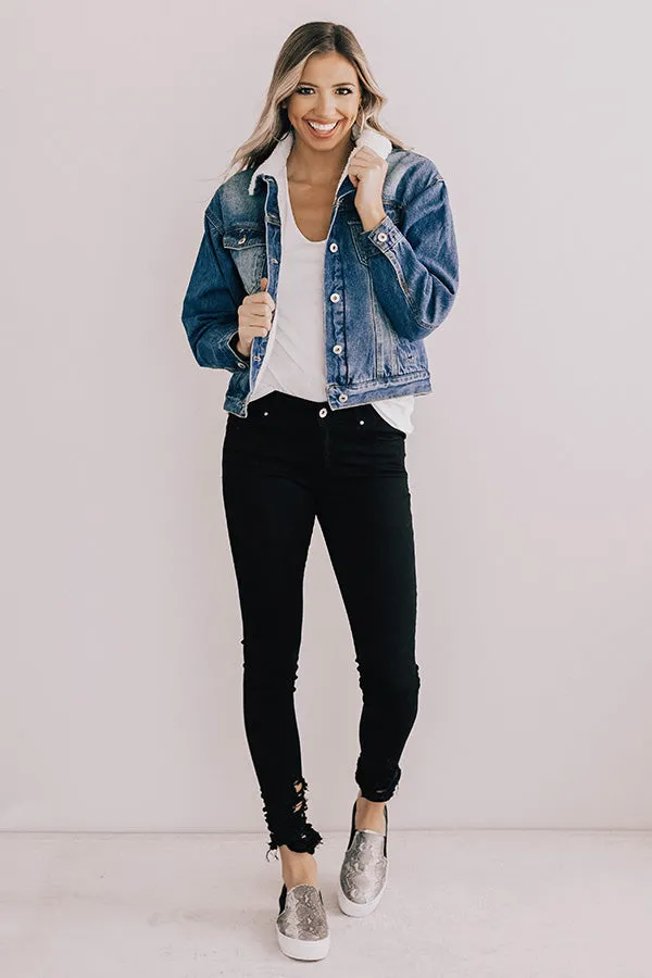 Denver Days Denim Sherpa Lined Jacket In Medium Wash