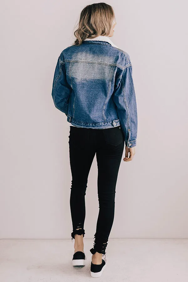 Denver Days Denim Sherpa Lined Jacket In Medium Wash