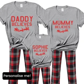 Family Believes Personalised Christmas Yuletide Pyjama Tee & Pant Set- Heather Grey
