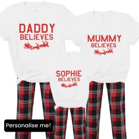 Family Believes Personalised Christmas Yuletide Pyjama Tee & Pant Set- White