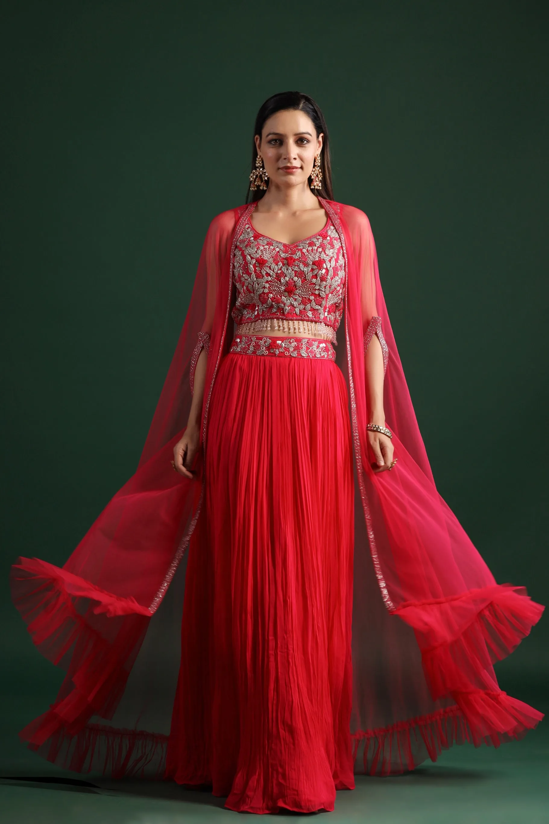Festive Pink Embellished Cape Set