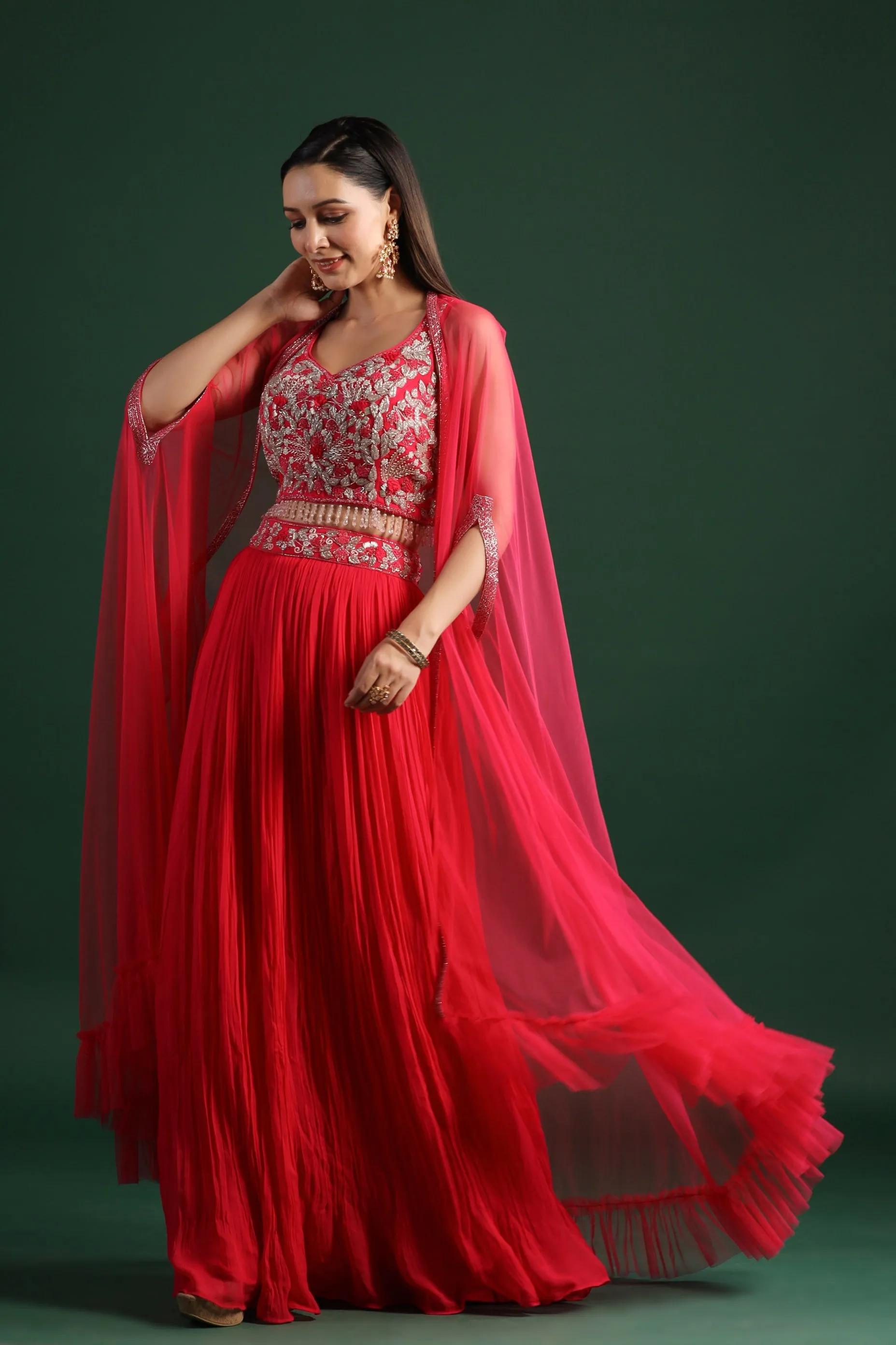 Festive Pink Embellished Cape Set