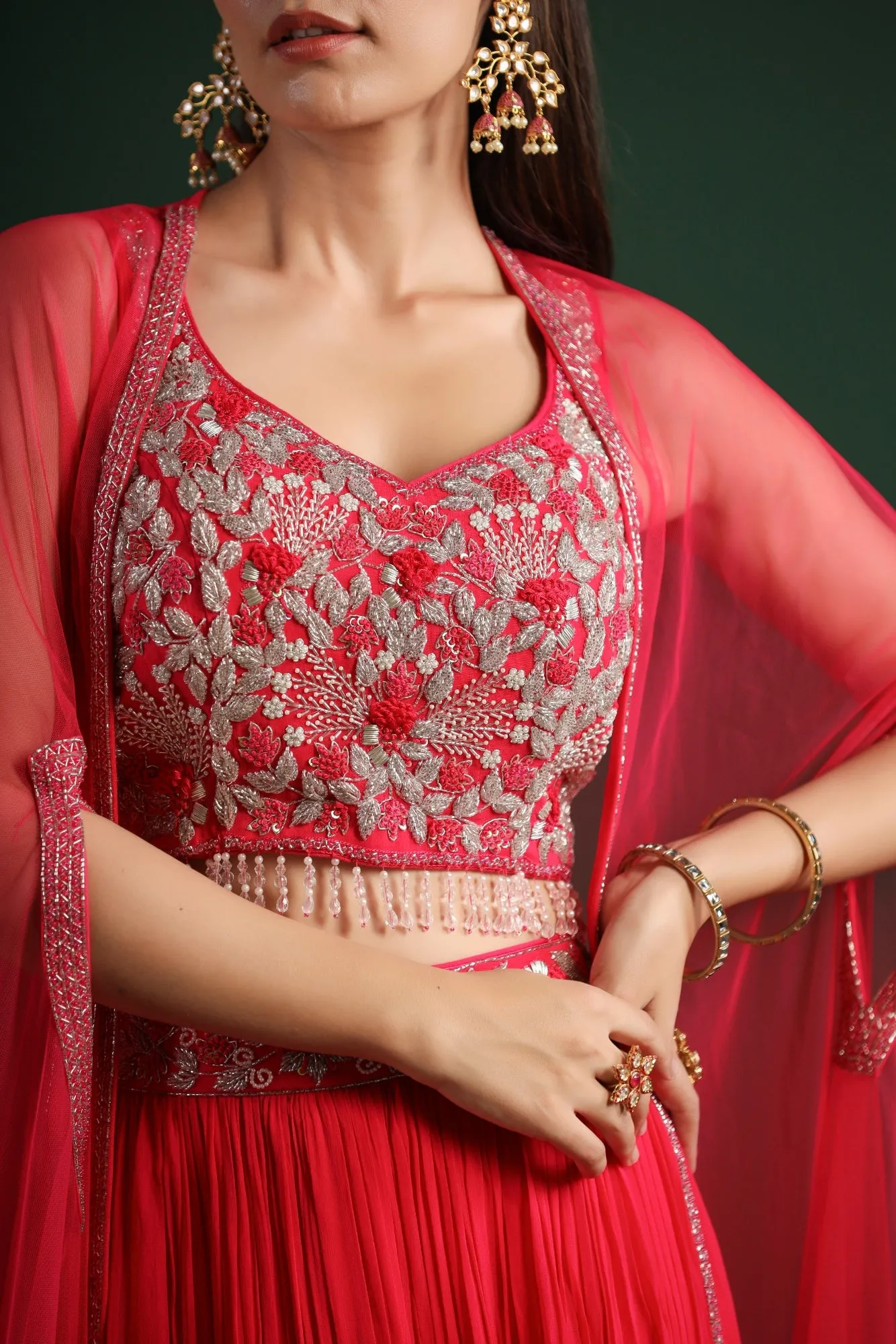 Festive Pink Embellished Cape Set