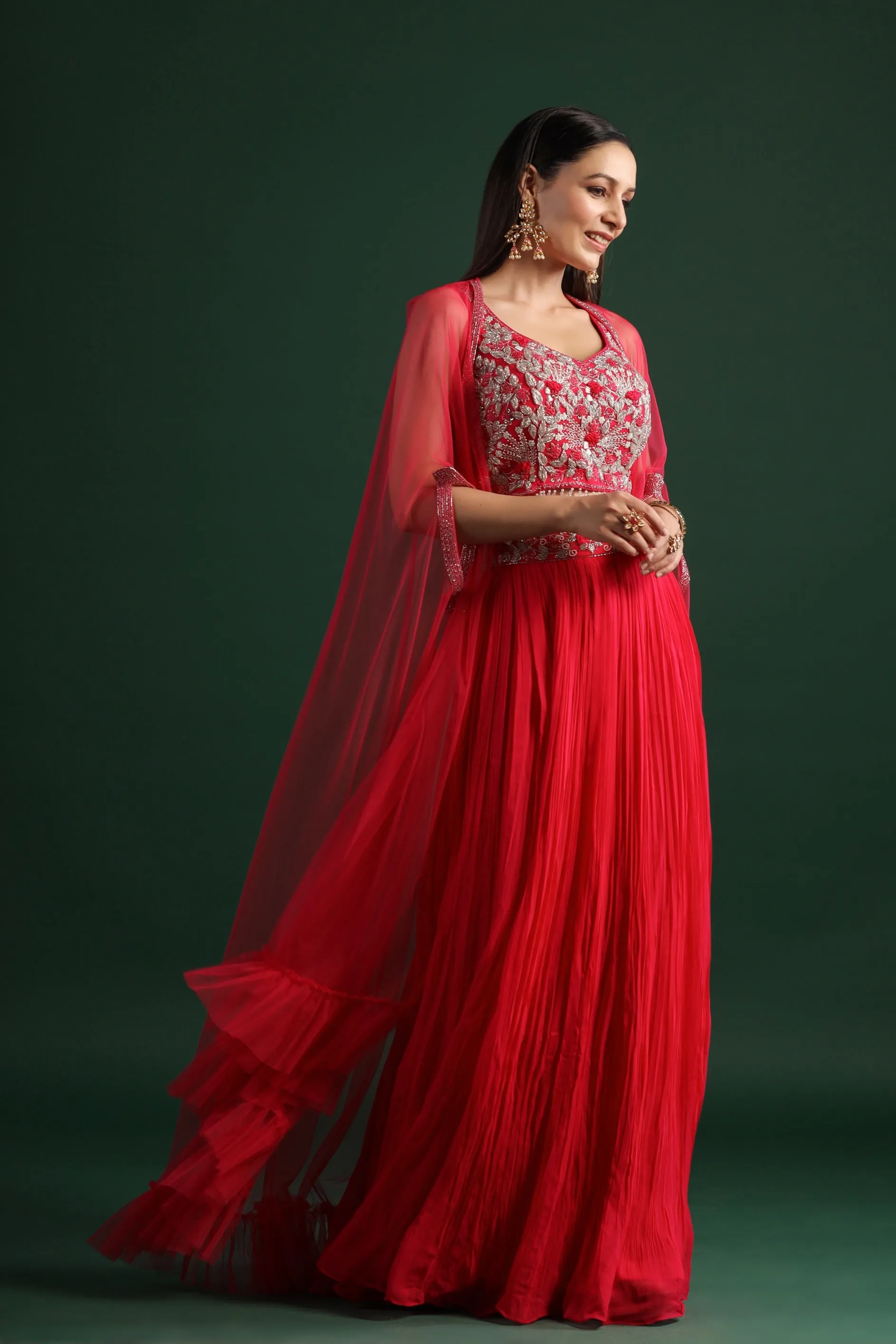 Festive Pink Embellished Cape Set