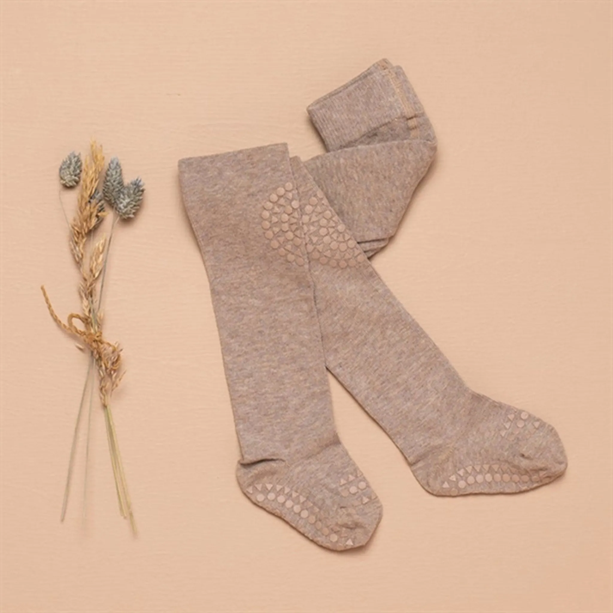 GObabyGO Non-Slip Crawling Tights Wool Sand