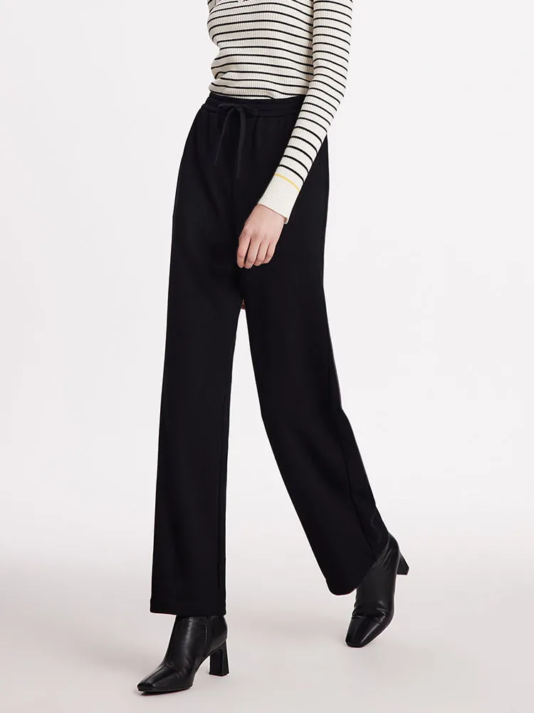 Knitted Straight Women Pants With Elastic Waistband