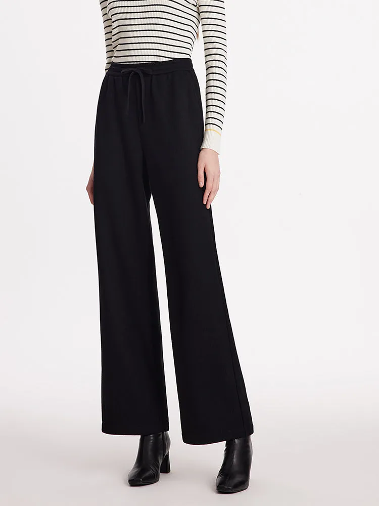 Knitted Straight Women Pants With Elastic Waistband