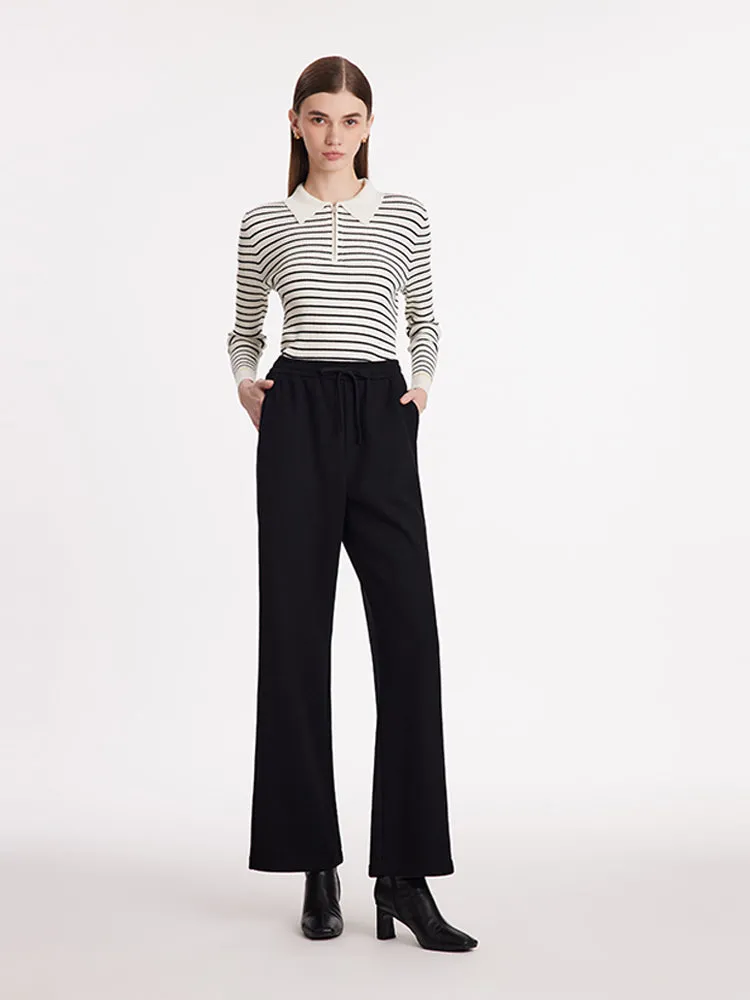 Knitted Straight Women Pants With Elastic Waistband