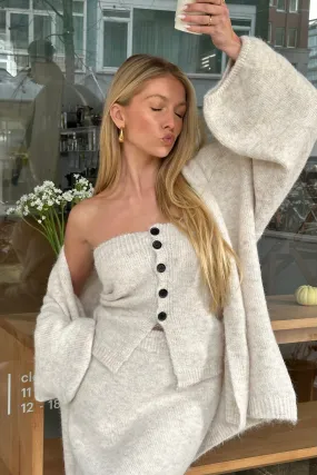 Knitted strapless top met knoopjes - Creme