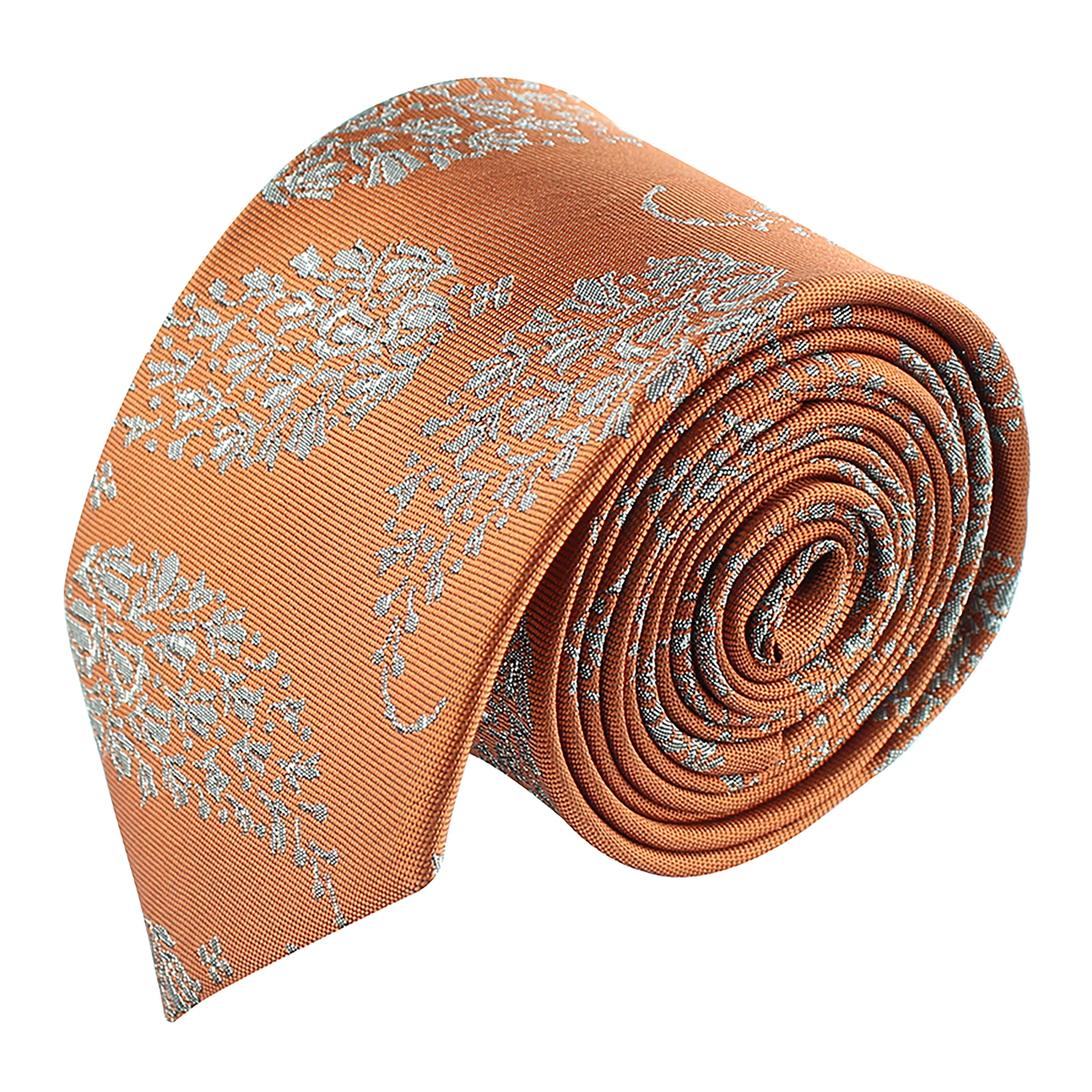 Kovove Beautiful Floral Pattern Orange Necktie for Men