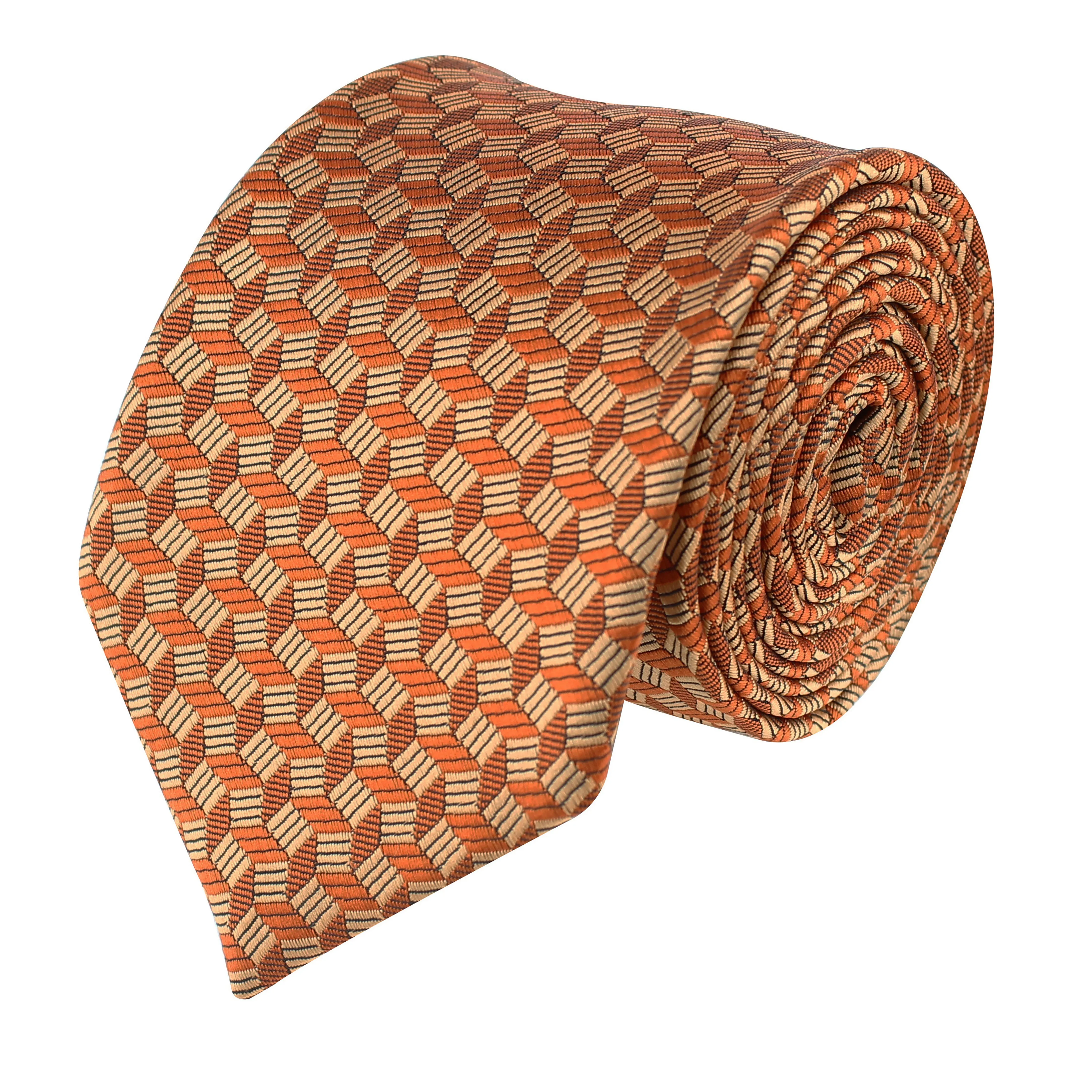 Kovove Geometric Pattern Orange Necktie for Men