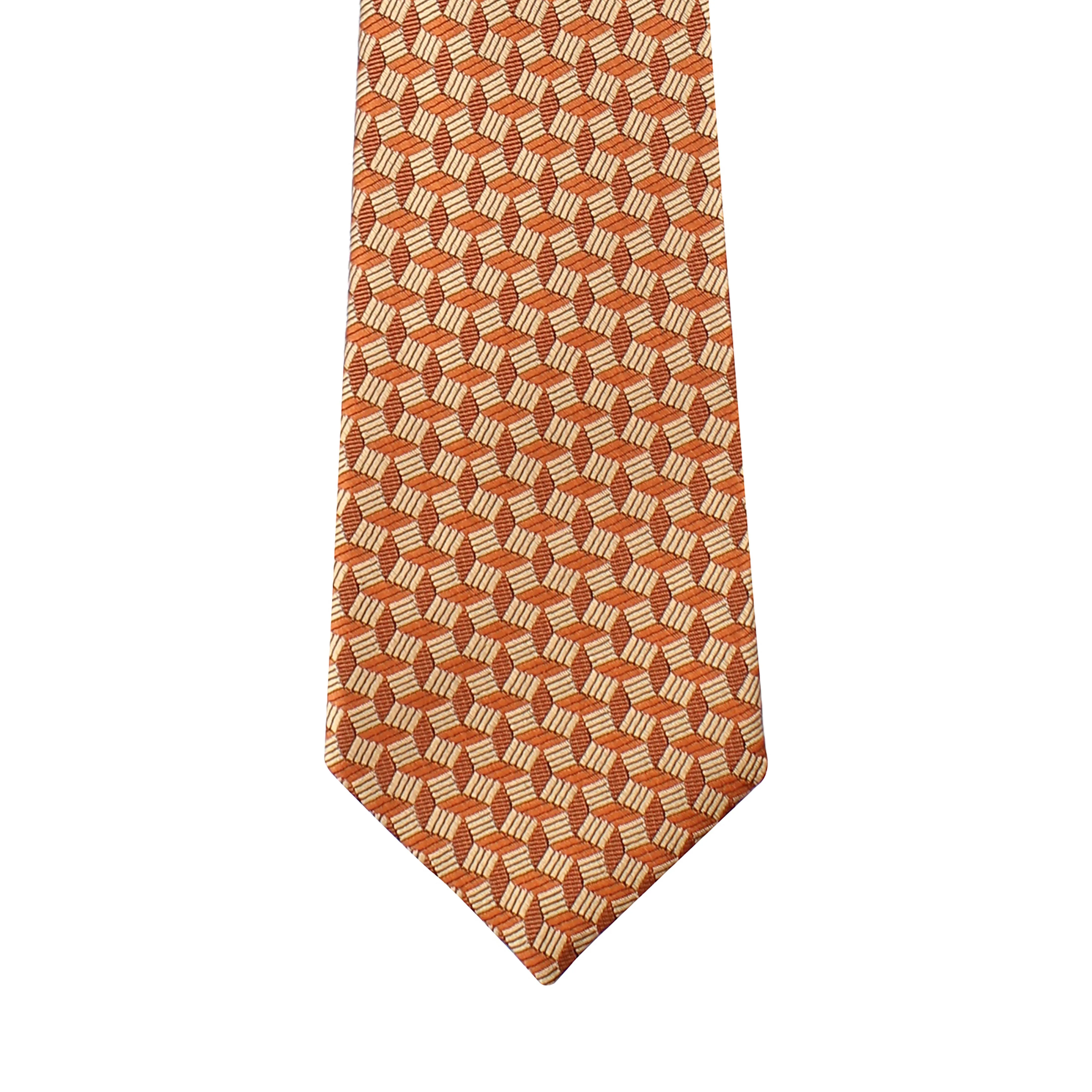 Kovove Geometric Pattern Orange Necktie for Men
