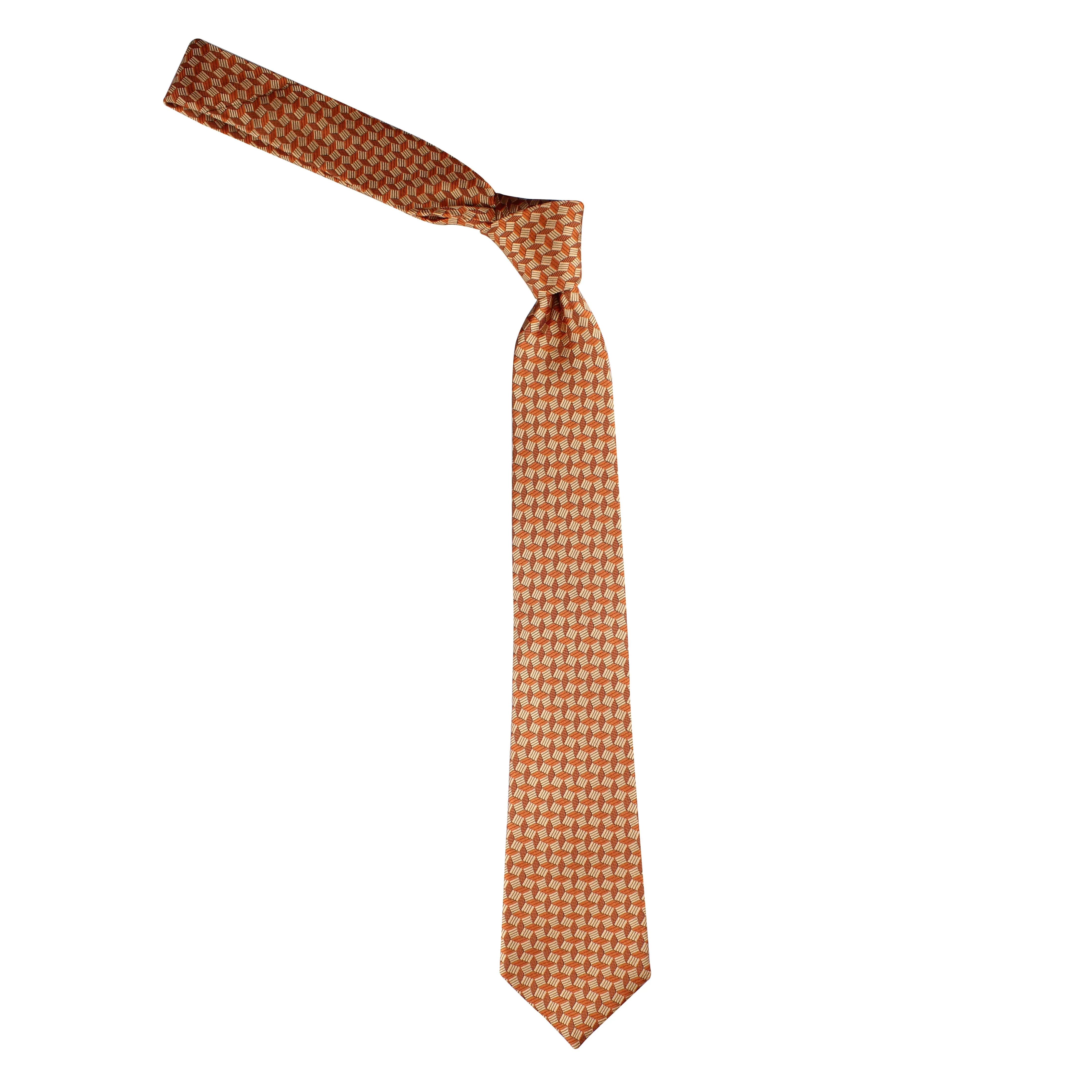 Kovove Geometric Pattern Orange Necktie for Men