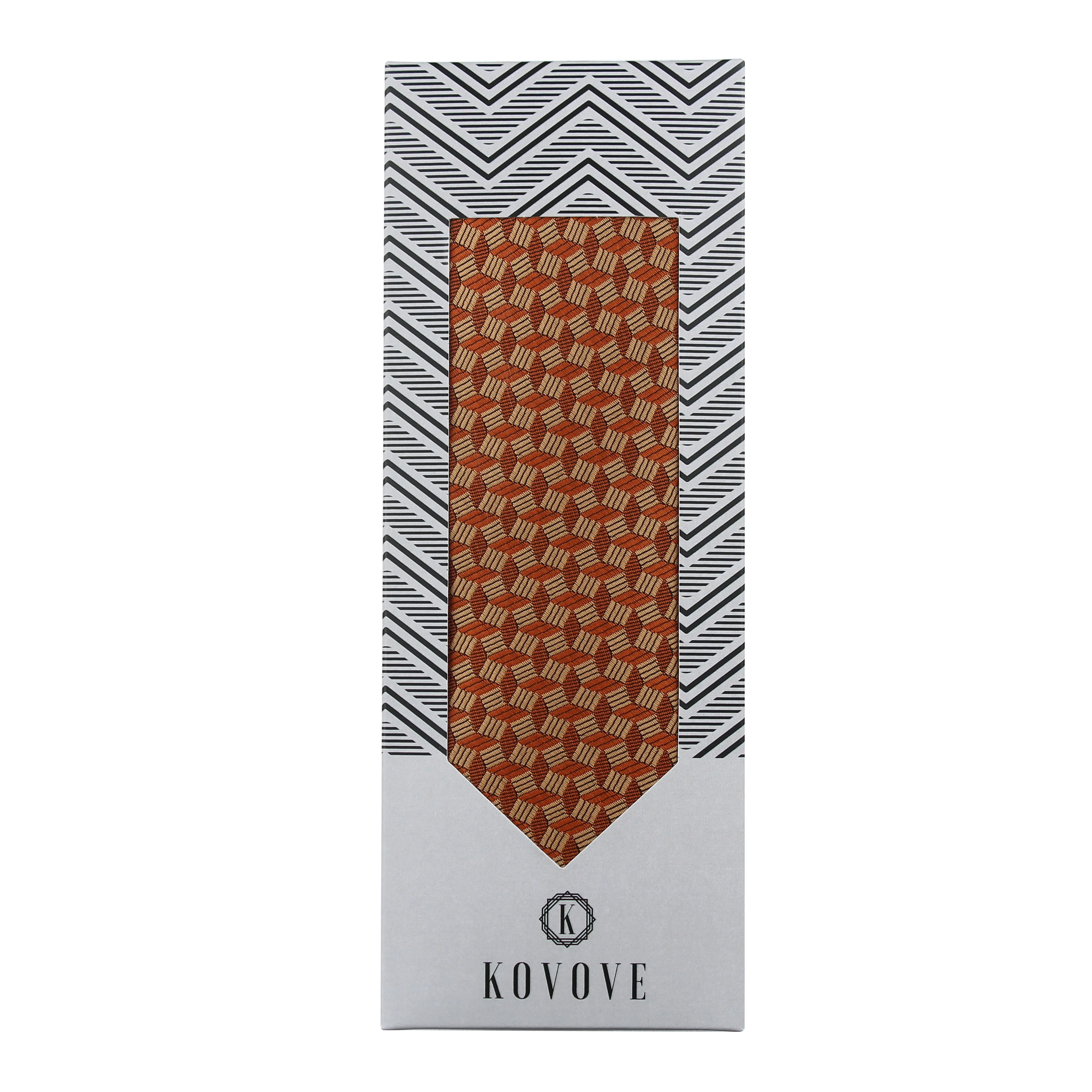 Kovove Geometric Pattern Orange Necktie for Men