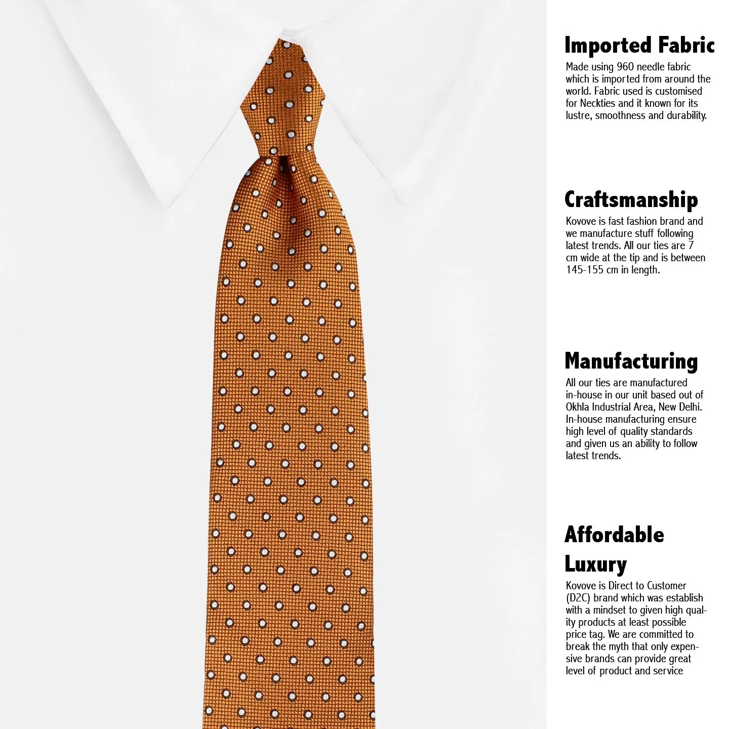 Kovove Polka Dot Beauty Orange Necktie for Men