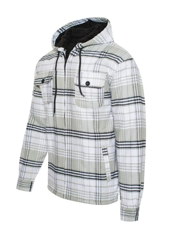 Men's Navy Blue Flannel Sherpa Lining Jacket