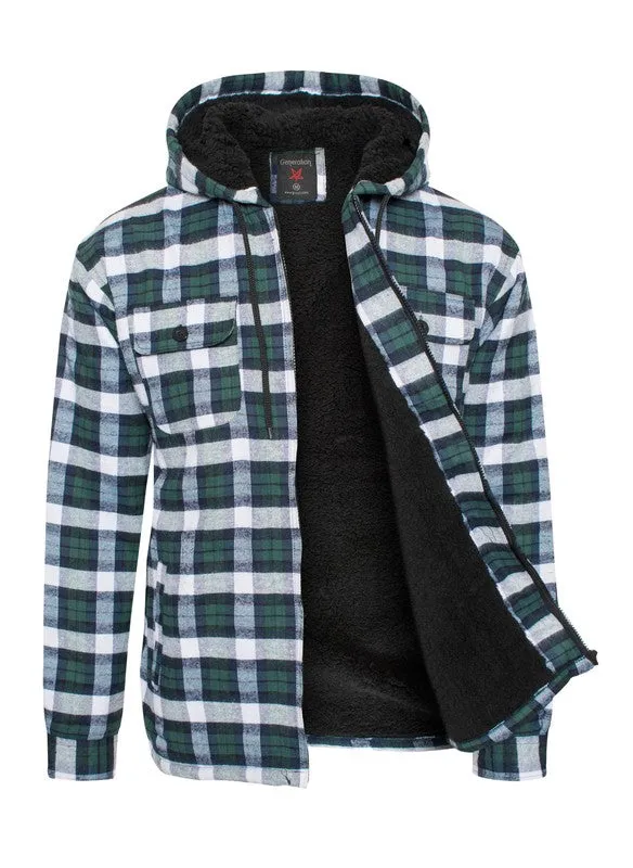 Men's Navy Blue Flannel Sherpa Lining Jacket