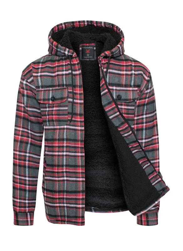 Men's Red Flannel Sherpa Long Sleeve Lining Jacket