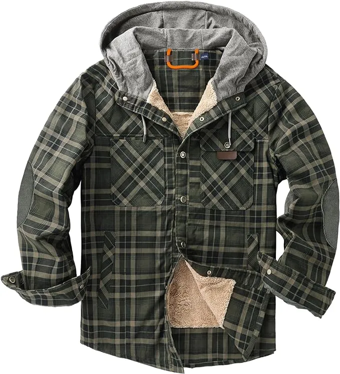 Men's Sherpa Black/Grey Lined Zip Up Hooded Long Sleeve Jacket