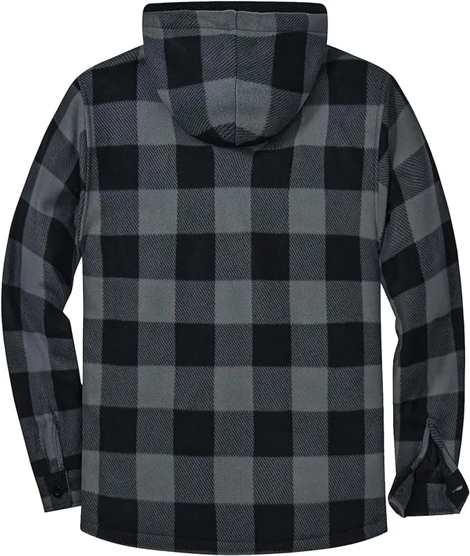 Men's Sherpa Black/Grey Lined Zip Up Hooded Long Sleeve Jacket