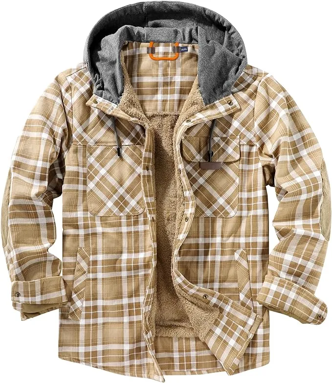Men's Sherpa Black/Grey Lined Zip Up Hooded Long Sleeve Jacket