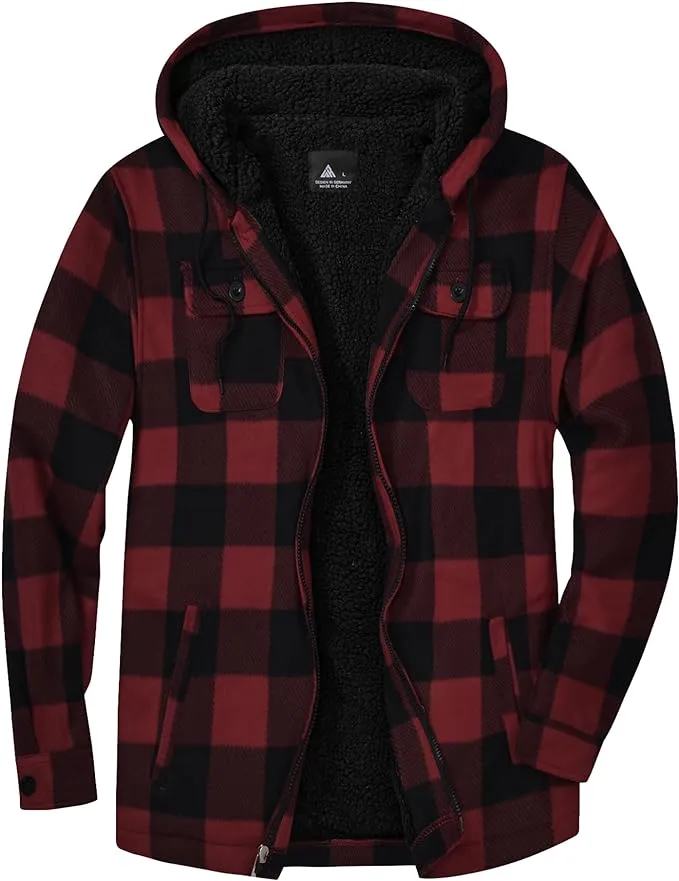 Men's Sherpa Black/Grey Lined Zip Up Hooded Long Sleeve Jacket
